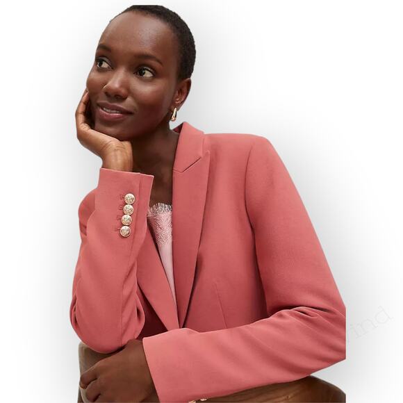 Sz8 NEW AnnTaylor PantSuit Blazer+Pant CrinkleCrepe BurntMauve - Picture 8 of 16